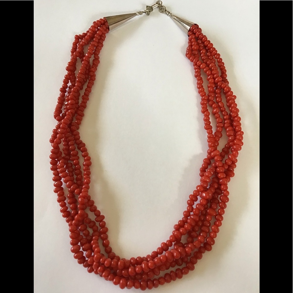 Sterling Navajo Style Red Med Coral Necklace 54 Gr